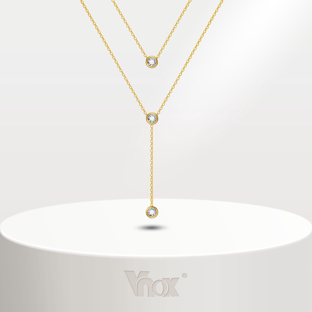 Vnox สร้อยคอ สเตนเลส ทอง 18K ประดับเพทาย AAA หรูหรา ของขวัญ สําหรับผู้หญิง