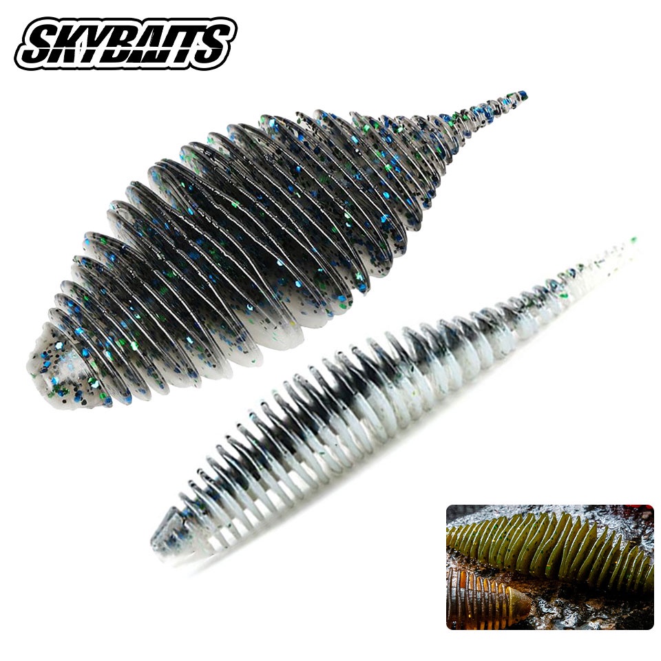 Skybaits เหยื่อหนอน 65 มม. / 105 มม. จมหมู ผิวหนังเทียม ซิลิโคน ฟิชชี่ นุ่ม ล่อ สําหรับหลุมดํา อ่างเก็บน้ํา ปลาดํา เบส ตกปลา รอก