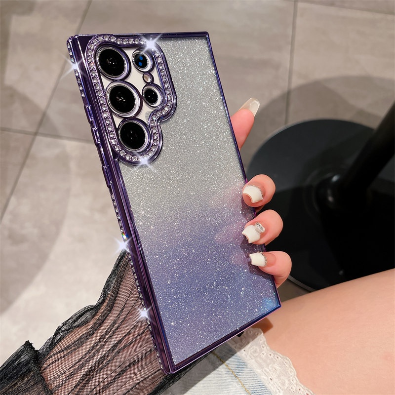 SAMSUNG หรูหราไล่โทนสีสีชุบใสbling Glitter RhinestonesเพชรสําหรับSamsung S24 FE S23 Ultra Plus 5Gซิลิโคนอ่อนนุ่ม