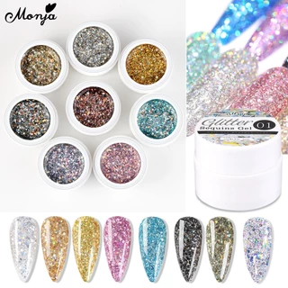 Monja กลิตเตอร์เลื่อม สีสะท้อนแสง สําหรับตกแต่งเล็บเจล UV LED 5 มล. nail gel polish glitters decor