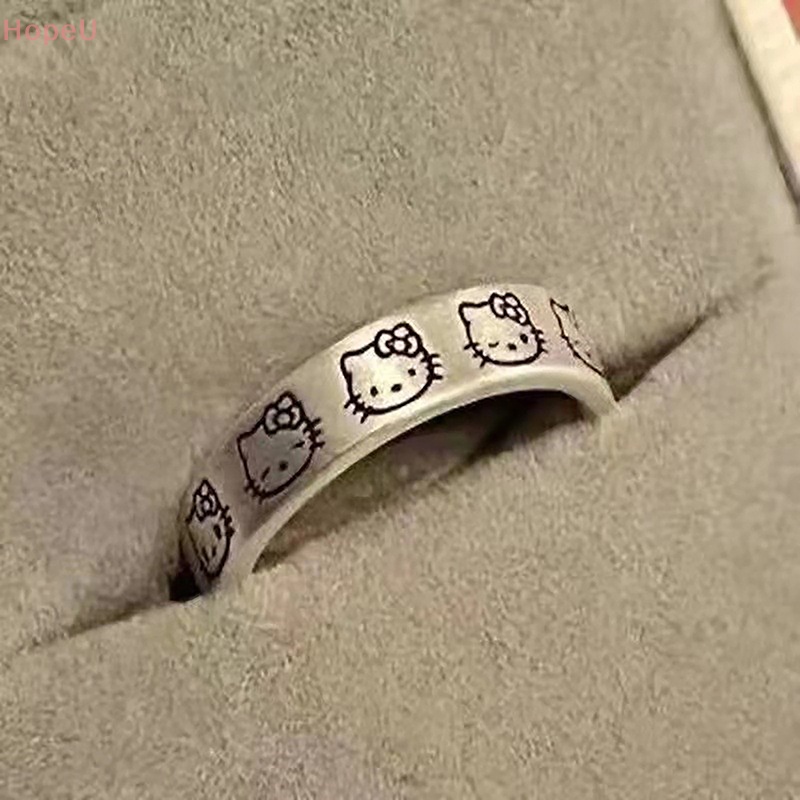 [HopeU] Sanrio Hello Kitty แหวนนิ้วมือ สีเงิน ลายการ์ตูน Hello Kitty สําหรับผู้หญิง