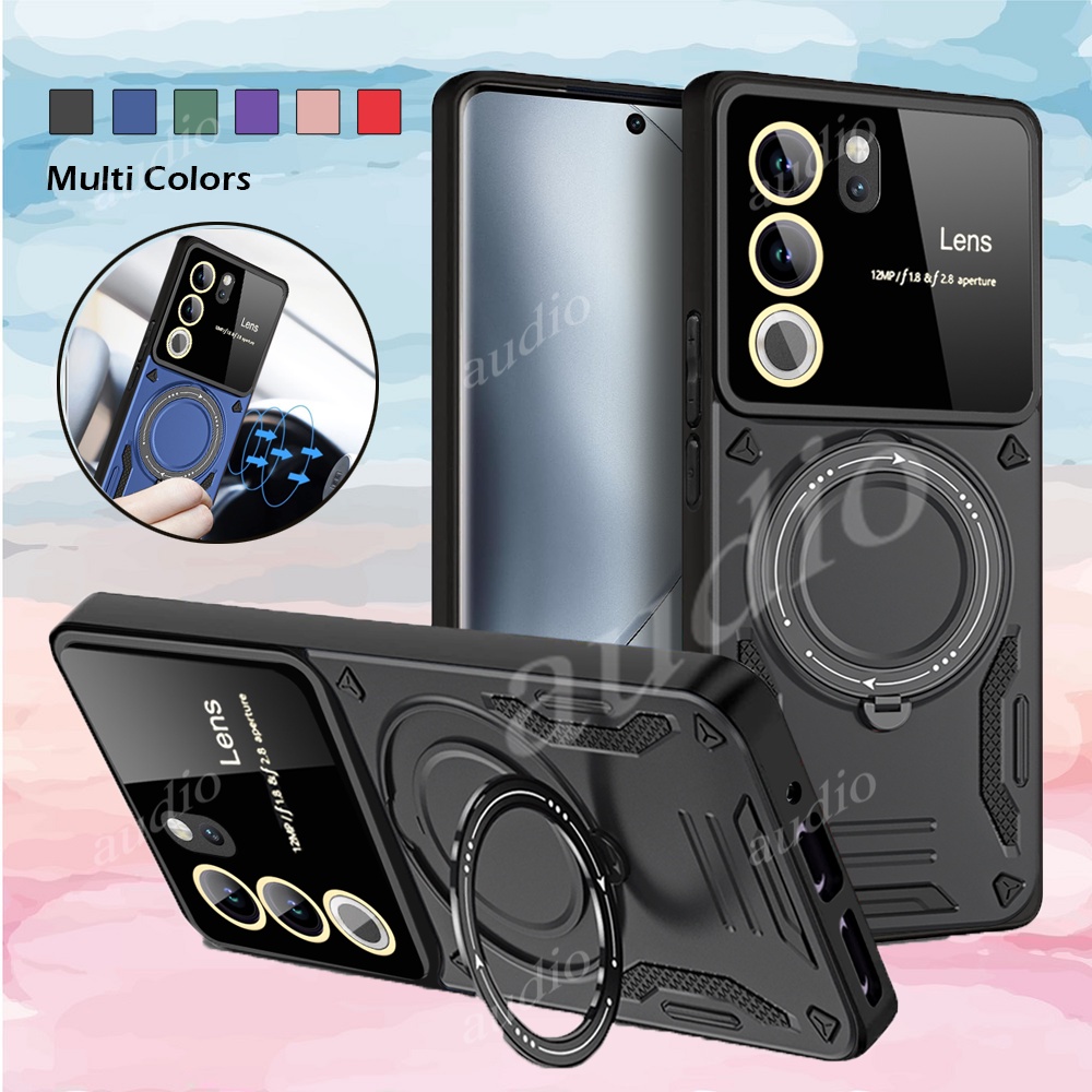 เคสโทรศัพท์มือถือ กันกระแทก ป้องกันกล้อง พร้อมแหวนขาตั้งแม่เหล็ก ขนาดใหญ่ หรูหรา สําหรับ Vivo v29 Pr