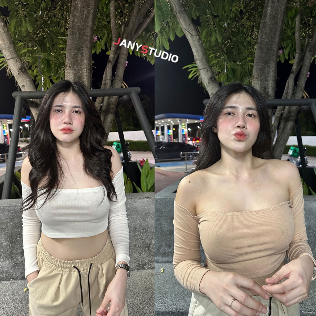 เสื้อครอปเเขนยาวสไตล์อเมริกันดีไซน์หวานและเผ็ด