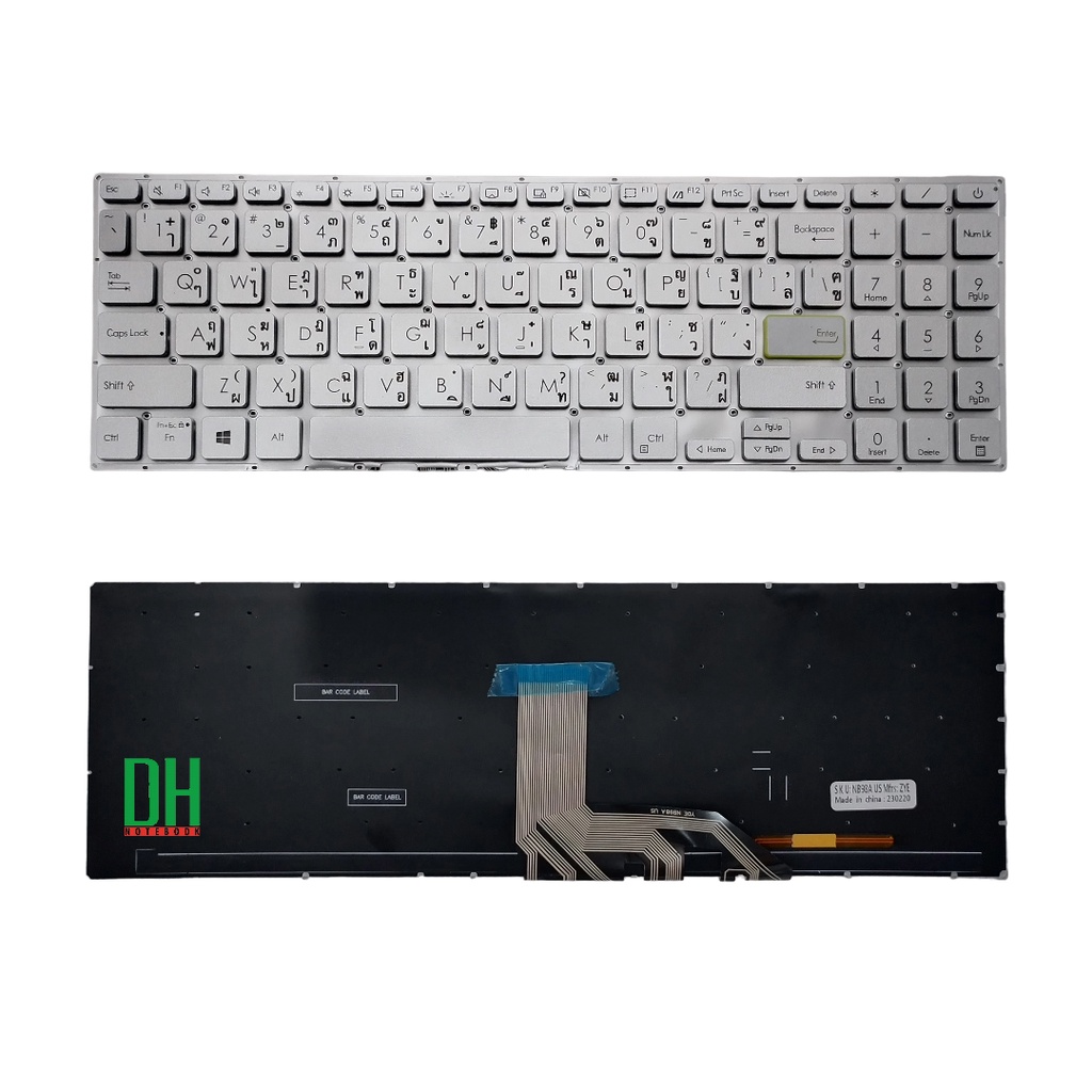 แป้นพิมพ์ คีย์บอร์ดโน๊ตบุ๊ค ASUS VivoBook S15 S531 S531F S531FA S531FL  Laptop Keyboard มีไฟ สีเงิน