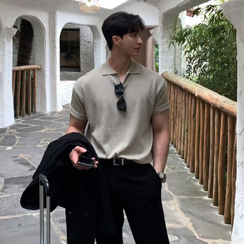 เสื้อโปโลแขนสั้น ทรงหลวม ระดับไฮเอนด์ สไตล์ญี่ปุ่น แฟชั่นเรียบง่าย สําหรับผู้ชาย
