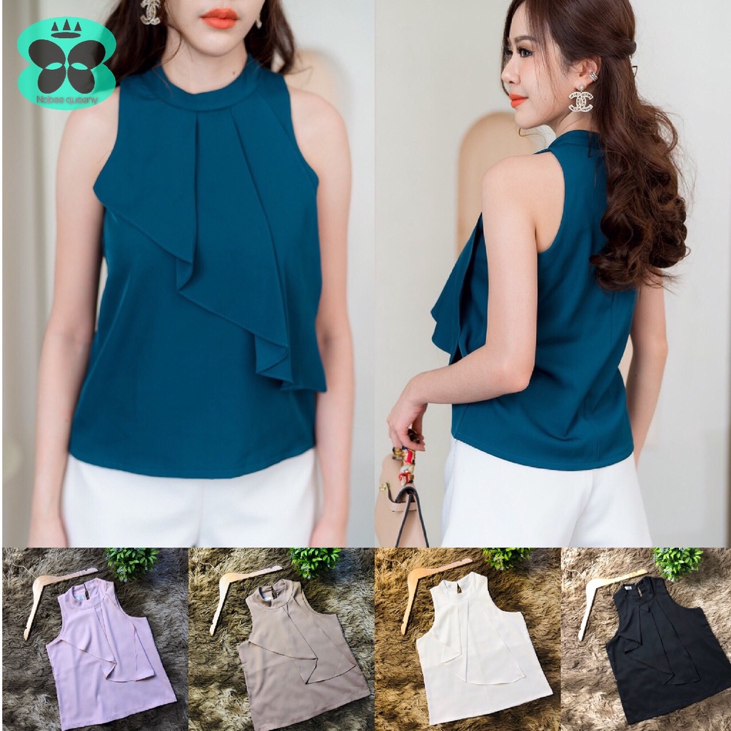 Nabee queeny คอตั้งระบายหน้า แฟชั่นสไตล์เกาหลี คัตติ้งแป๊ะ ใส่ทำงานได้ ใส่เที่ยว เรียบหรูดูแพงสวยไฮโ