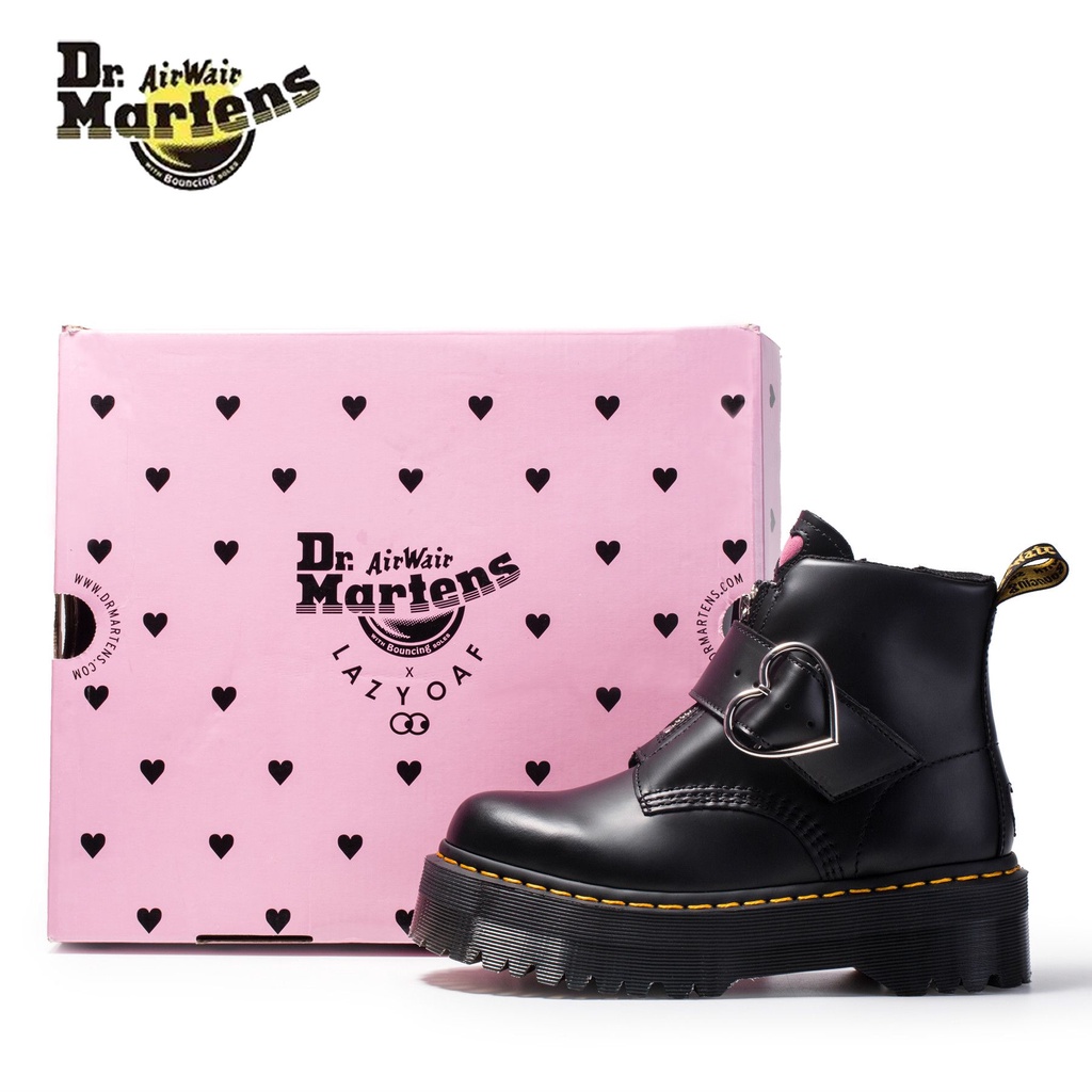 Dr. martens Ladies Martin Boots หนังแท้ Breathable High-Top Shoes Dr. มาร์ติน รองเท้าบูทพื้นหนา