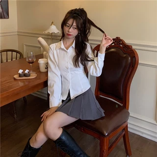 เสื้อเชิ้ตสีขาวเกาหลี ผ้าใส่สบาย เสื้อเชิ้ตผู้หญิงแขนยาว เสื้อนักเรียน