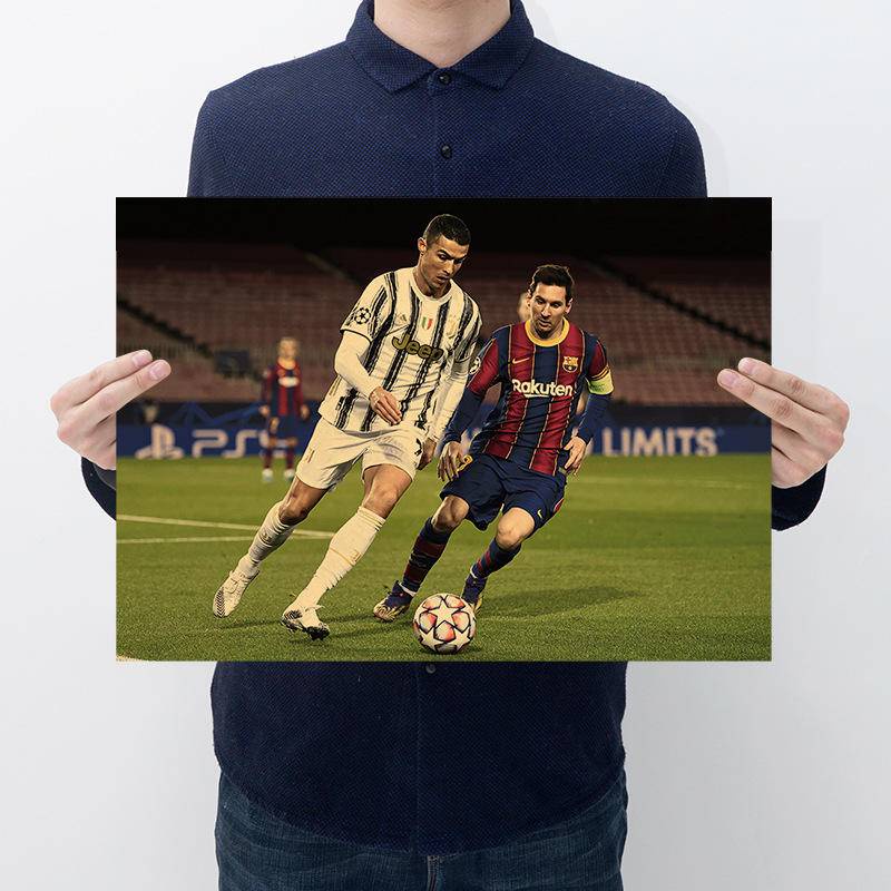 Messi and Cristiano Ronaldo Poster Vintage Kraft Paper Poster Bar Cafe Decor