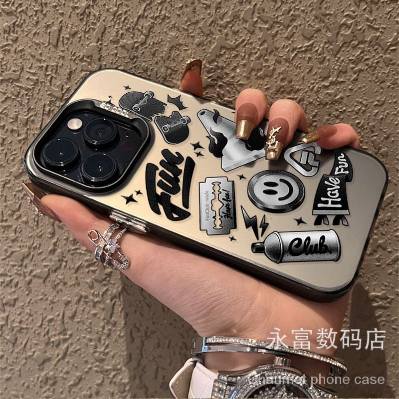 เคสโทรศัพท์มือถือโลหะ กันกระแทก ลายกราฟฟิตี้หน้ายิ้ม สองชั้น หลากสี สําหรับ Iphone 14promax 13pro 12