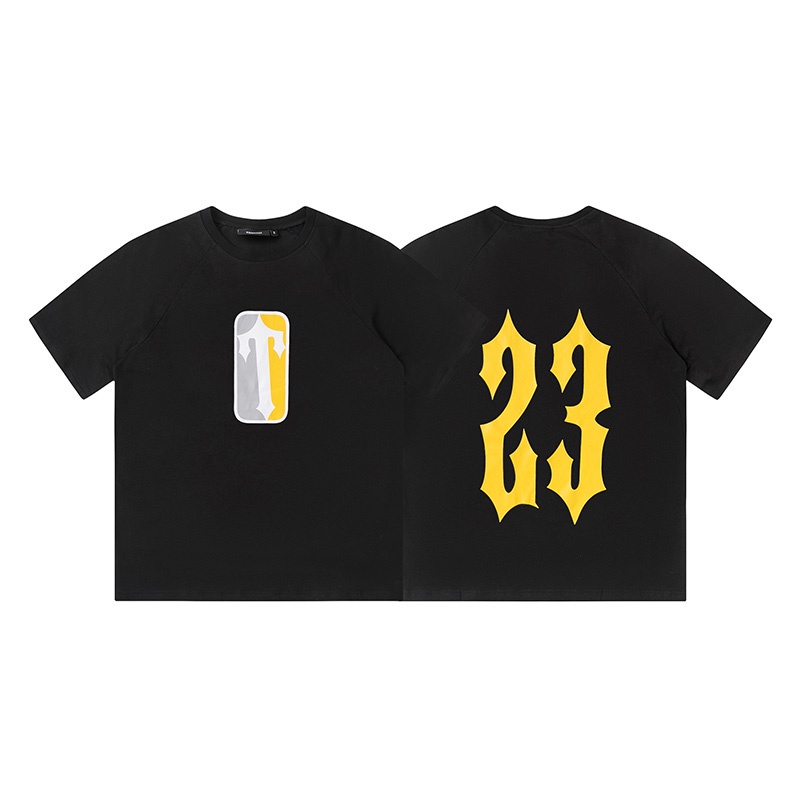 เสื้อยืดแขนสั้น ผ้าฝ้ายแท้ พิมพ์ลายโลโก้ Trapstar 23 ตัวเลข ทรงหลวม แฟชั่นฤดูร้อน สไตล์สตรีท สําหรับ