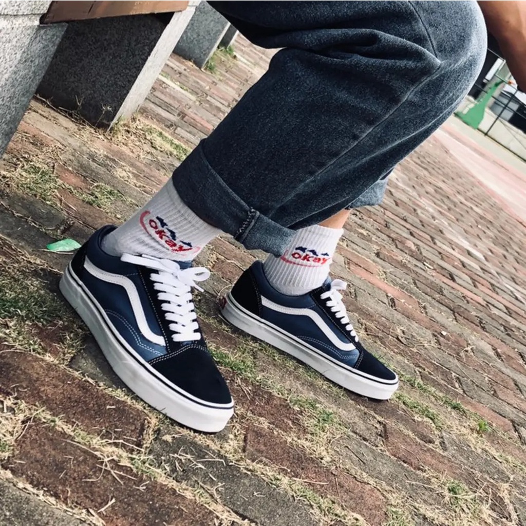 Vans OLD SKOOL Navy Low Casual รองเท้าผ้าใบ Unisex Classic Navy Blue-1722