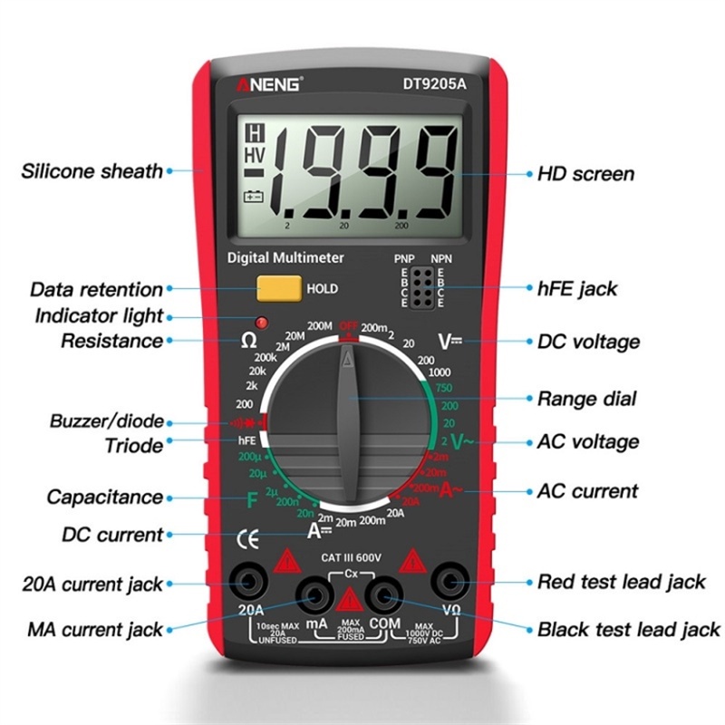 ดิจิตอล มัลติมิเตอร์ DT9205A มัลติมิเตอร์ดิจิตอล มิตเตอร์วัดไฟ วัดกระแสไฟ ดิจิตอลมัลติมิเตอร์