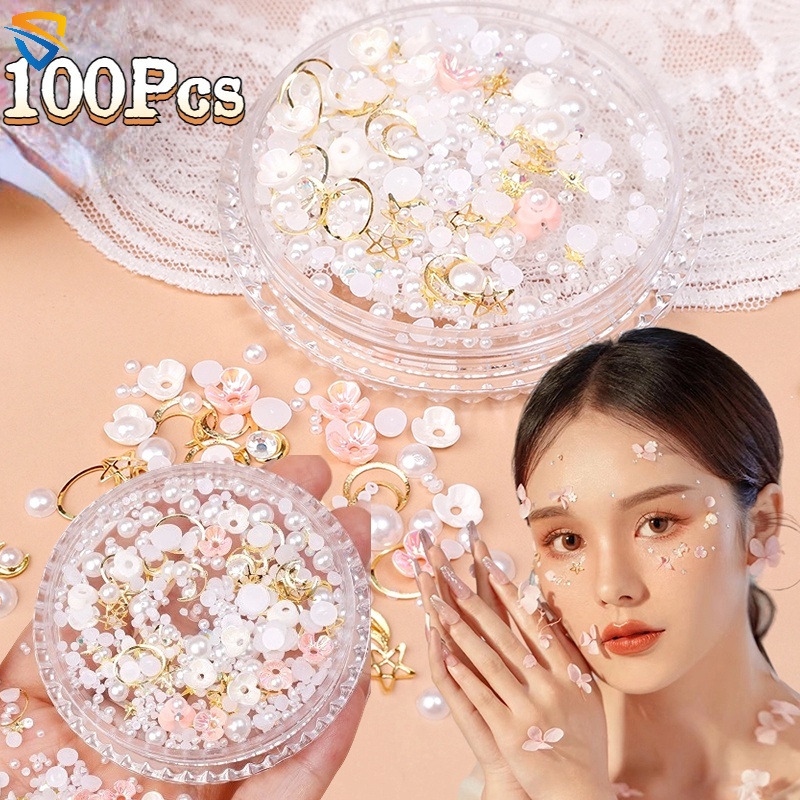 100 ชิ้น / กล่อง สวยหรู ใบหน้า เครื่องประดับ อายแชโดว์ สติกเกอร์ ผีเสื้อ ดอกไม้ แต่งหน้า แผ่นแปะ ตกแต่งร่างกาย เพชร มุก สติกเกอร์ติดเล็บ