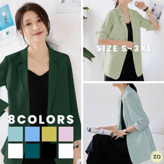 💥HOT SALE💥เสื้อสูทผ้าบางสบาย ดีเทลชายแต่งผ่า ไม่มีกระดุมหน้า…