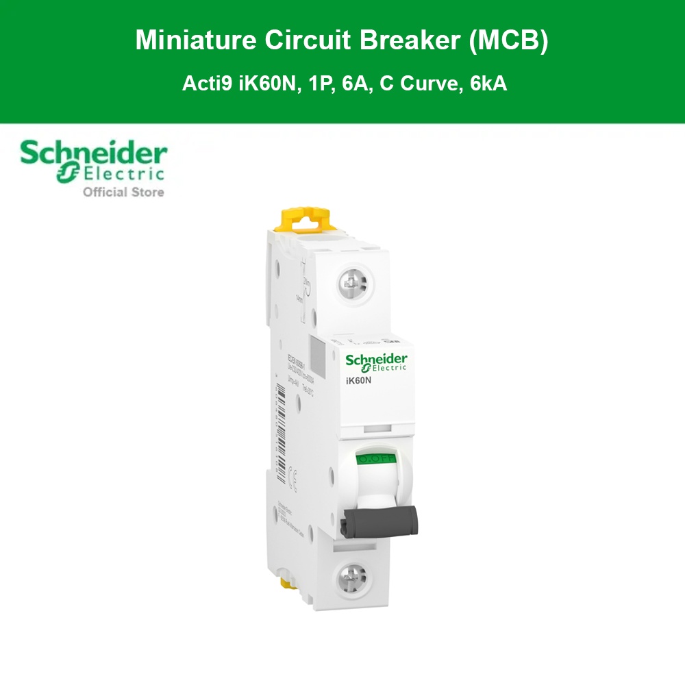 Schneider Electric Miniature circuit breaker (MCB), Acti9 iK60N, 1P, 6A, C curve, 6000A (A9K27106)
