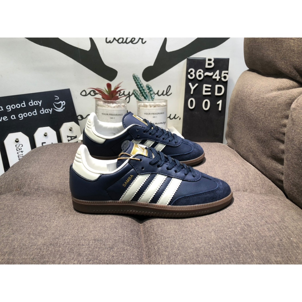 2023 new Adidas SAMBA OG Men's and women's casual flat bottomed fashionable skateboard sneakersแท้ H