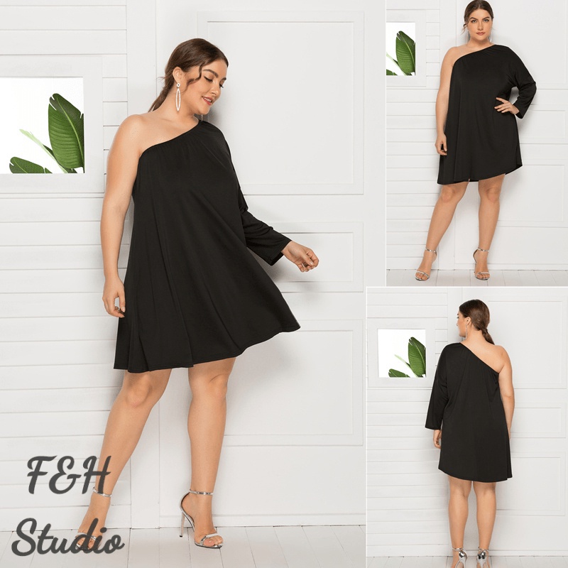 F&H 436 L-4XL หลวมพลัสขนาดผู้หญิงหนึ่งไหล่ไม่สมมาตรชุด