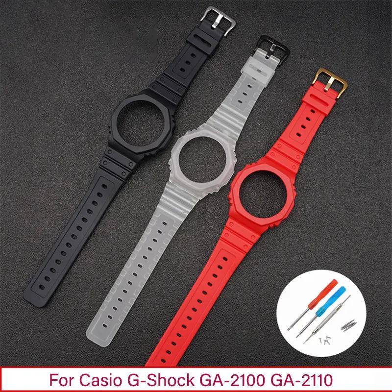 สายนาฬิกาข้อมือเรซิ่น พร้อมเคส แบบเปลี่ยน สําหรับ Casio G-Shock GA-2100 GA-2110