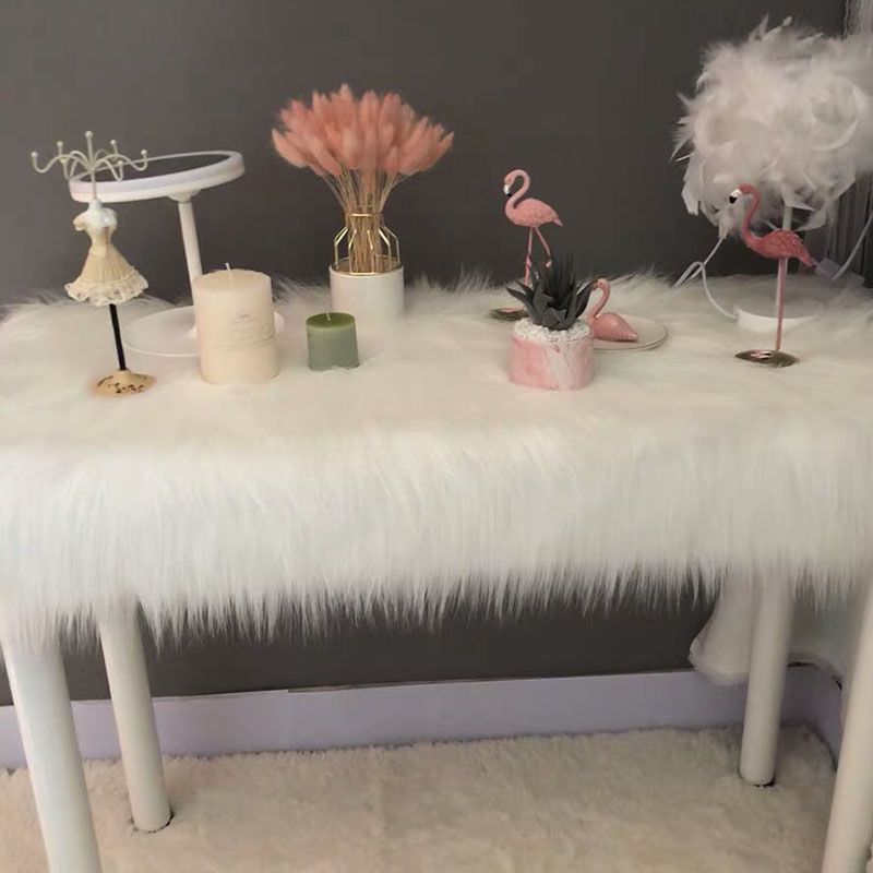 ผ้าปูโต๊ะ ผ้ากํามะหยี่ขนนิ่ม สีขาว สําหรับตกแต่งบ้าน