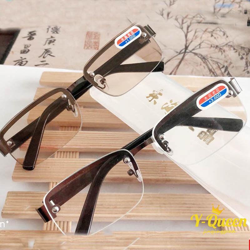(+100 ถึง +400) แว่นตาอ่านหนังสือ ขอบครึ่ง พร้อมเคส และเลนส์แก้ว แว่นสายตายาว สําหรับผู้ชายและผู้หญิง แว่นสายตายาว เกรด