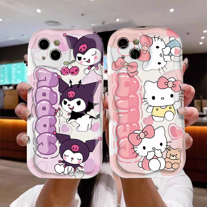 เคสโทรศัพท์มือถือ ขอบโค้ง ลายเฮลโลคิตตี้ คุโรมิน่ารัก 3D สําหรับ Samsung A02 M02 A02S M02S A03 A04 A04E M04 A10 M10 A11 M11 A22 M22 M32 A31 A32