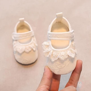 【ส่งจากไทย】Laa6-infant Baby Girls Non-Slip Soft Soled Lace Bowknot Flats Shoes