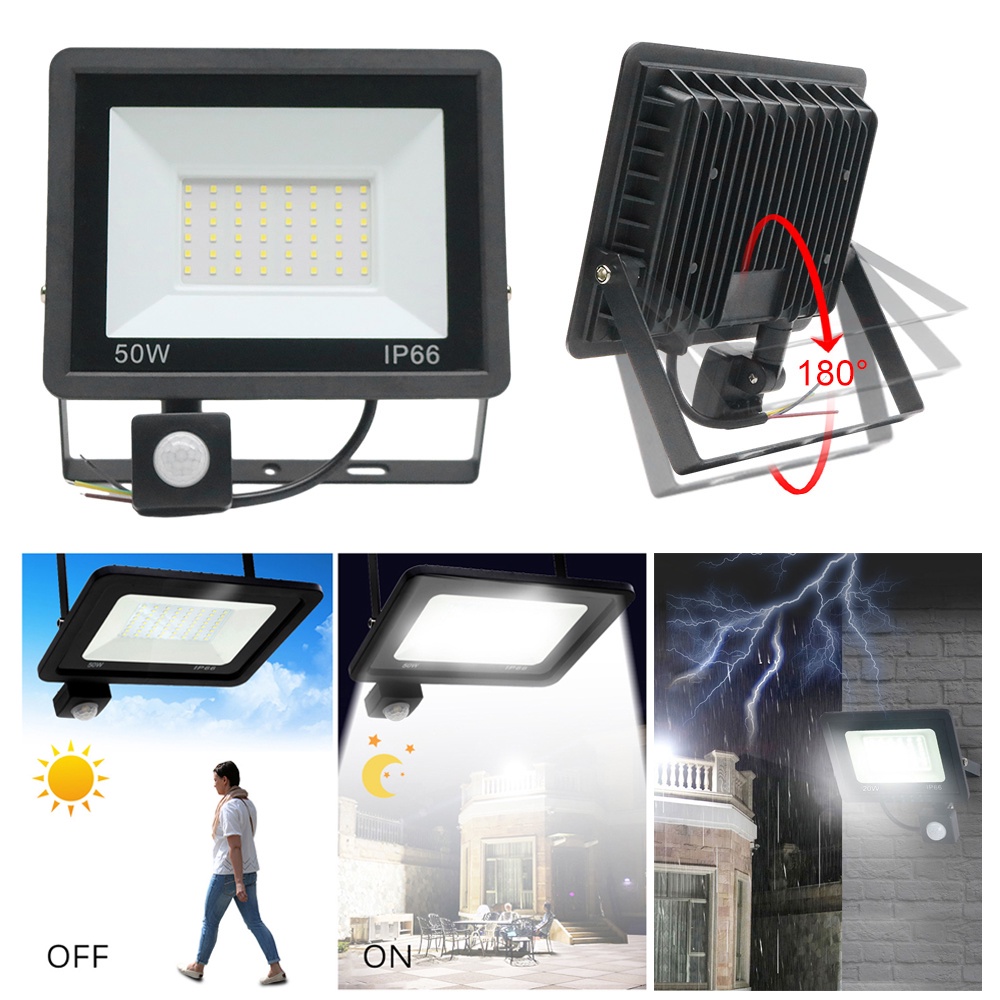 โคมไฟฟลัดไลท์ LED IP65 เซนเซอร์ตรวจจับการเคลื่อนไหว กันน้ํา สําหรับติดนอกบ้าน กลางแจ้ง