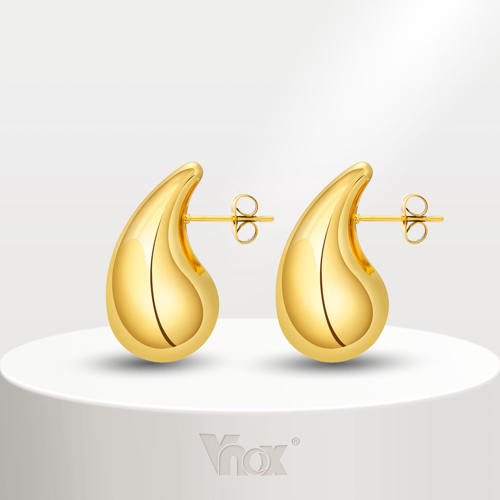 Vnox ต่างหูสตั๊ด ทอง 18K ฉลุลายหยดน้ํา กันแพ้ เครื่องประดับแฟชั่น ของขวัญคริสต์มาส สําหรับผู้หญิง