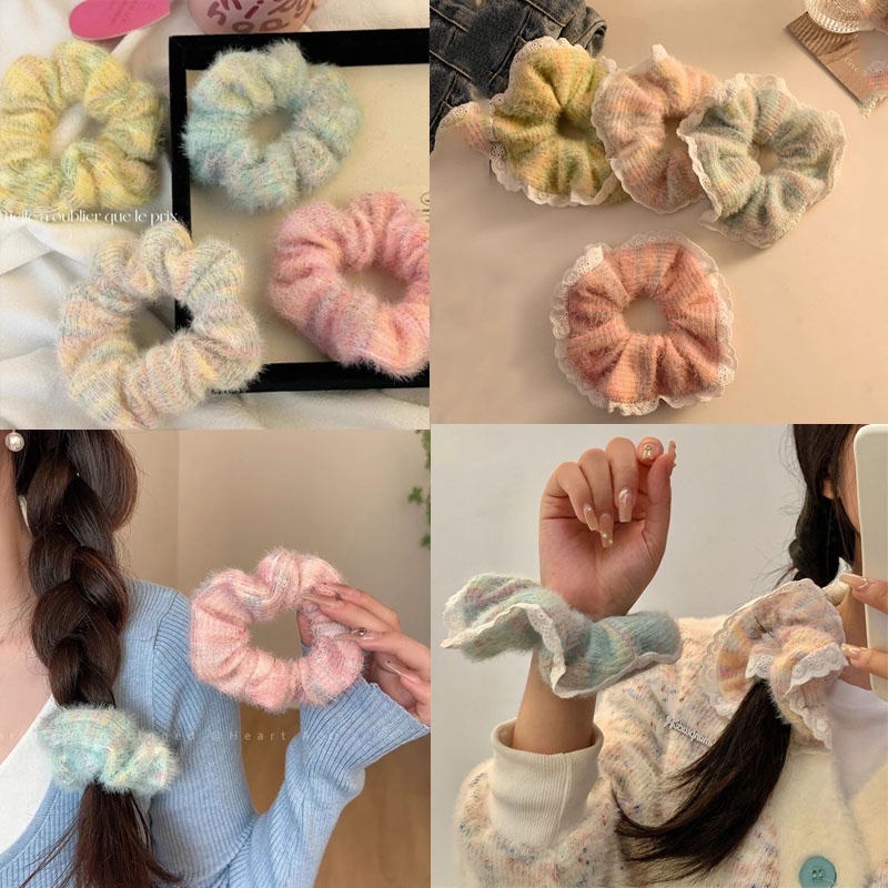 ยางรัดผมหางม้า ผ้าวูล แบบนิ่ม ขนาดใหญ่ สีสันสดใส จํานวน 1 ชิ้น