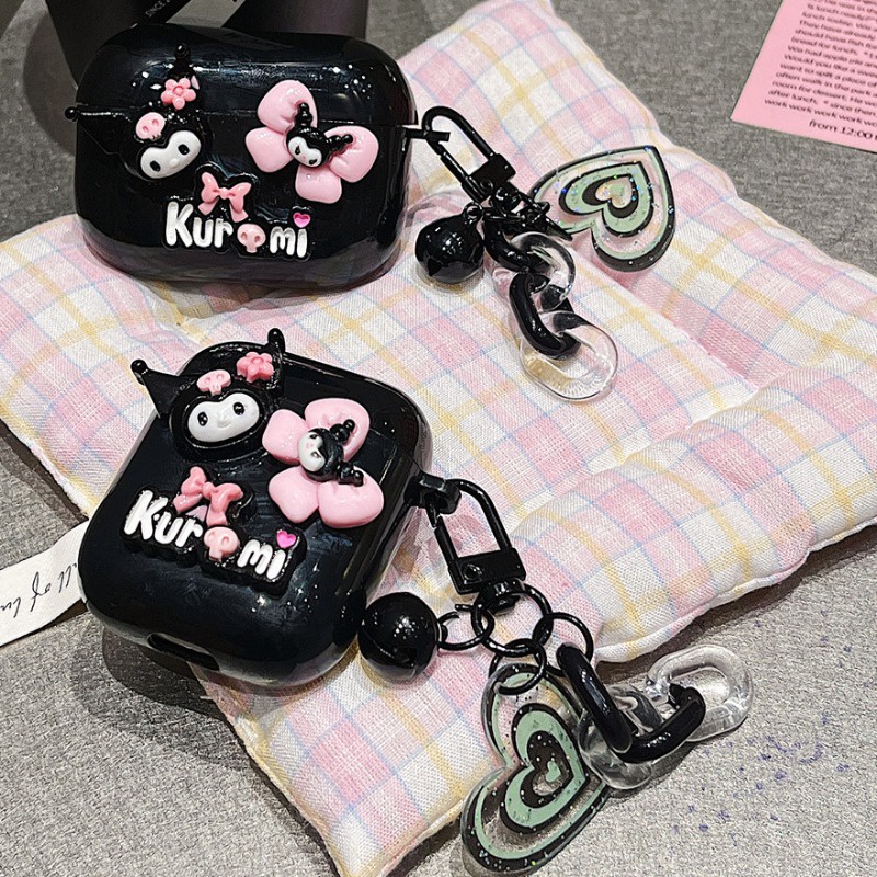 หูฟังสําหรับ Airpods 4 Pro 3 2 1 Face Kuromi Bowknot รูปแบบออกแบบ TPU กันกระแทกบลูทูธหูฟังไร้สาย Shell Anti-lost Love จี้