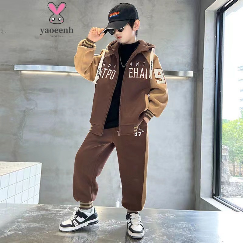 【YAOEENH】ชุดเสื้อคาร์ดิแกนกันหนาว มีฮู้ด ผ้าฟลีซ ขนาดกลาง ขนาดใหญ่ 120-170 ซม. เหมาะกับฤดูใบไม้ร่วง และฤดูหนาว สําหรับเด็กผู้ชาย