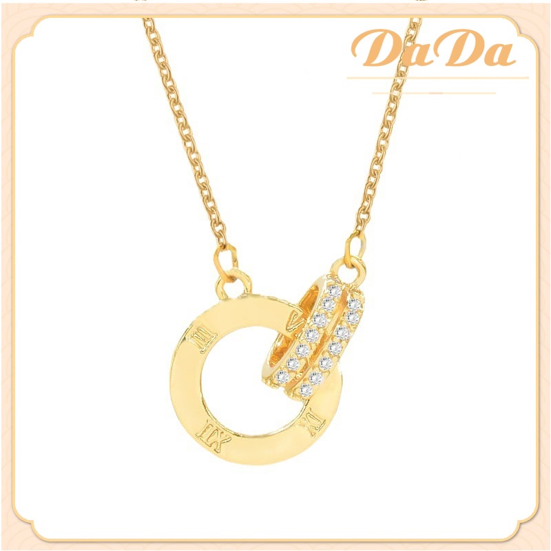ของแท้ 100% สร้อยคอทอง 18K จี้แหวนคู่ ประดับเพทาย สองแถว รูปที่ 5