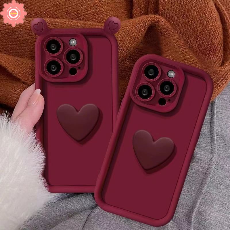 เคสนิ่ม ลายหัวใจน่ารัก 3D สีแดง สําหรับ Oppo A57 A55 A17 A96 A77s A98 A53 A58 A74 A17k A18 A78 A38 A77 A16 A7 A3s A52 A1K A5s A76 A16s A54s A31 A9 A12 Reno 8T 5F 10 5 เคส