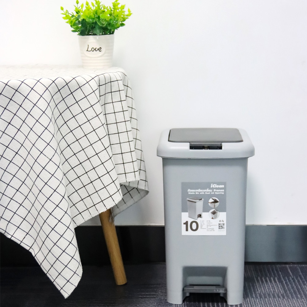 LOCAL789 ICLEAN ถังขยะเหยียบเหลี่ยม Prensa 10 ลิตร  รุ่น TG51788G ขนาด 19.5x27x34.5 ซม. สีเทา ร้านอย