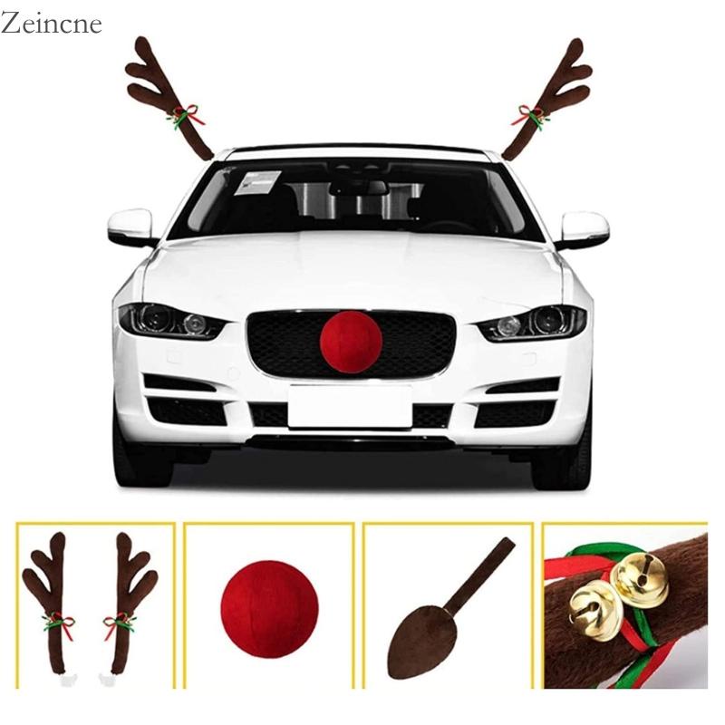 Zein เขากวาง และจมูก อุปกรณ์เสริม สําหรับตกแต่งรถยนต์ คริสต์มาส