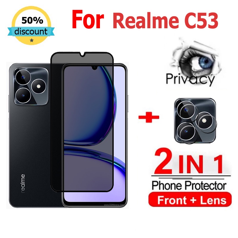 2 in 1 ฟิล์ม Realme C53 ฟิล์มกระจกนิรภัยกันรอยหน้าจอ กันแอบส่อง เพื่อความเป็นส่วนตัว สําหรับ Realme 