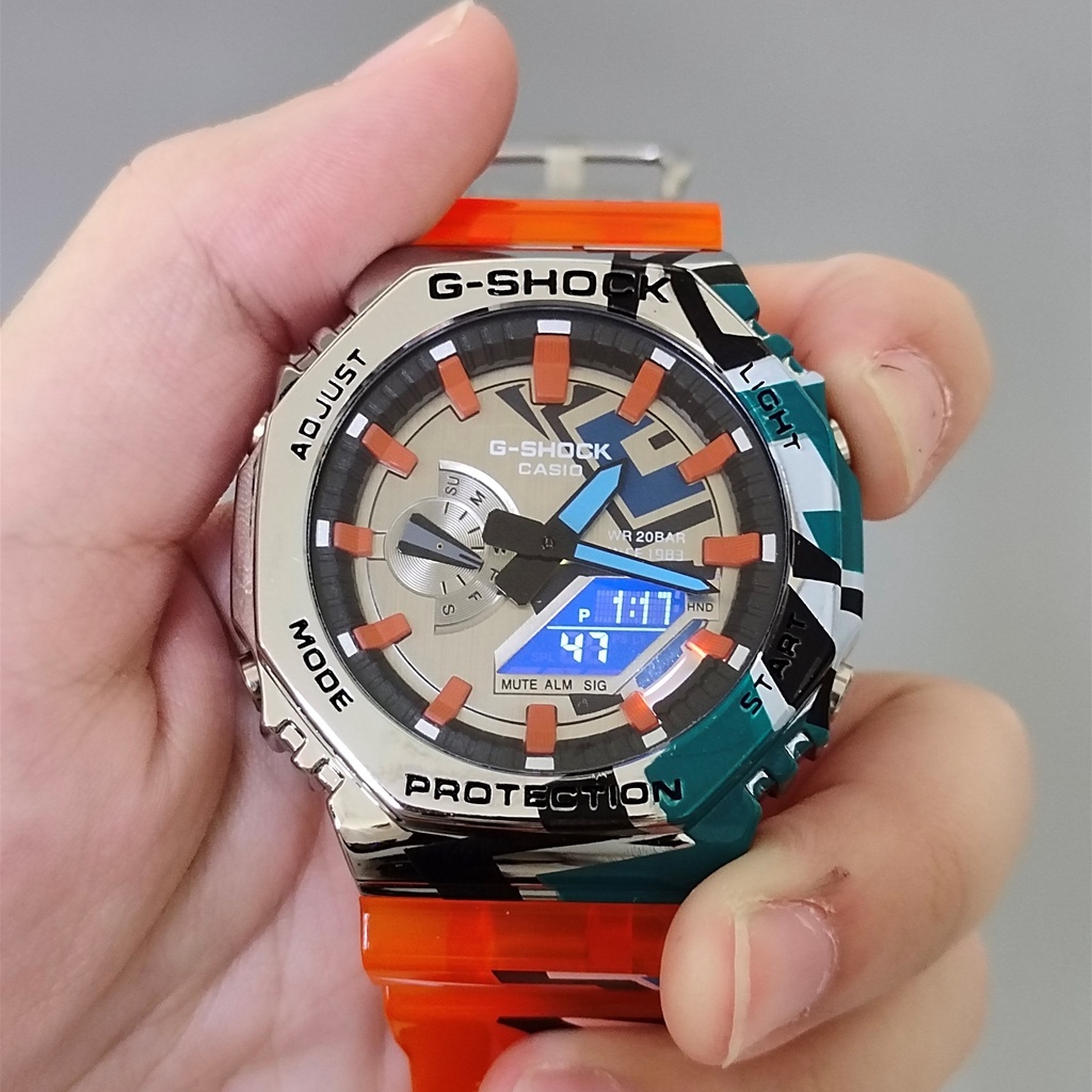 G-shock G Shock GM2100 Street Spirit สีส้ม Autolight สายยาง tangan นาฬิกาผู้ชาย GM 2100 กีฬานาฬิกา S946