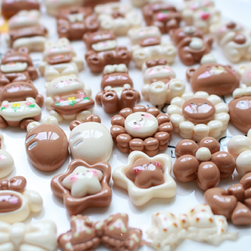 10 ชิ้น พื้นผิว สดใส ชานม หมี กระต่าย เรซิน ด้านหลังแบน Diy เคสโทรศัพท์ รองเท้า หัวเข็มขัด วัสดุตกแต่ง
