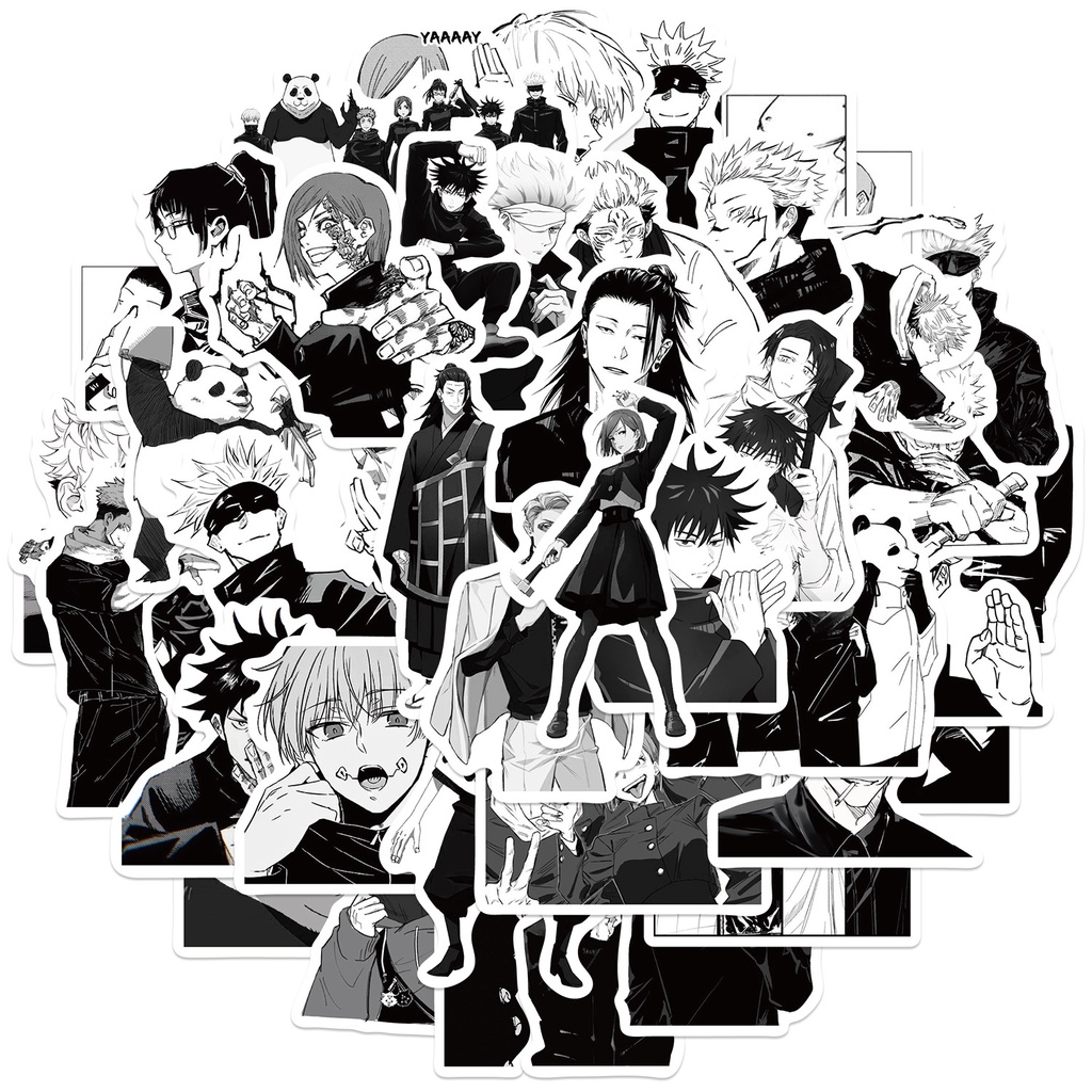 สติกเกอร์ ลายกราฟฟิตี้ Jujutsu Kaisen Season 2 กันน้ํา สีดํา และสีขาว สําหรับติดตกแต่งหมวกกันน็อค จักรยาน 50 ชิ้น