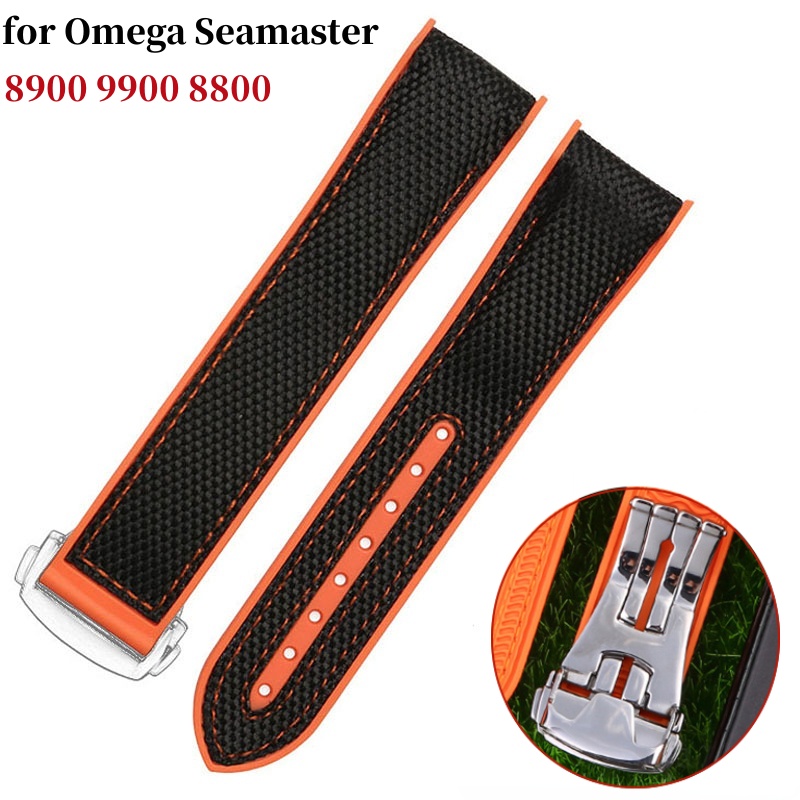 สายนาฬิกาข้อมือยางซิลิโคน ไนล่อน ขนาด 20 มม. 22 มม. สําหรับ Omega Strap Seamaster 300 Speedmaster 8900 9900 8800