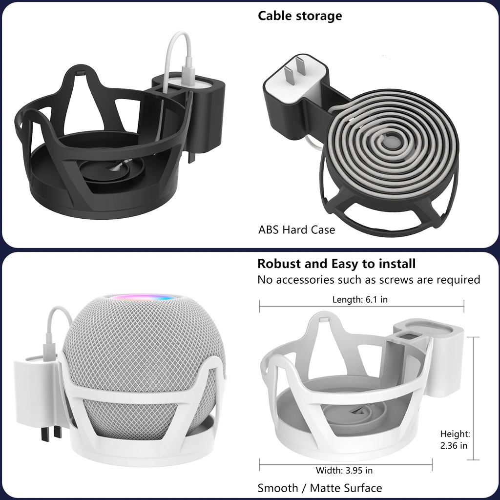 รองรับตัวยึดผนังสําหรับ Apple HomePod mini พร้อมที่เก็บสายเคเบิล คุณภาพ ABS เคสแข็ง ขาตั้งลําโพงซ็อกเก็ตสําหรับ Homepod mini Holder