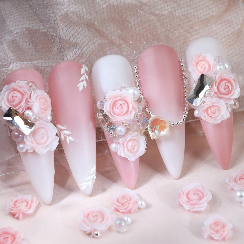 30 ชิ้น 3D เรซิ่น Rose ดอกไม้เล็บ Charms ผสมลูกปัดตกแต่งเล็บอุปกรณ์