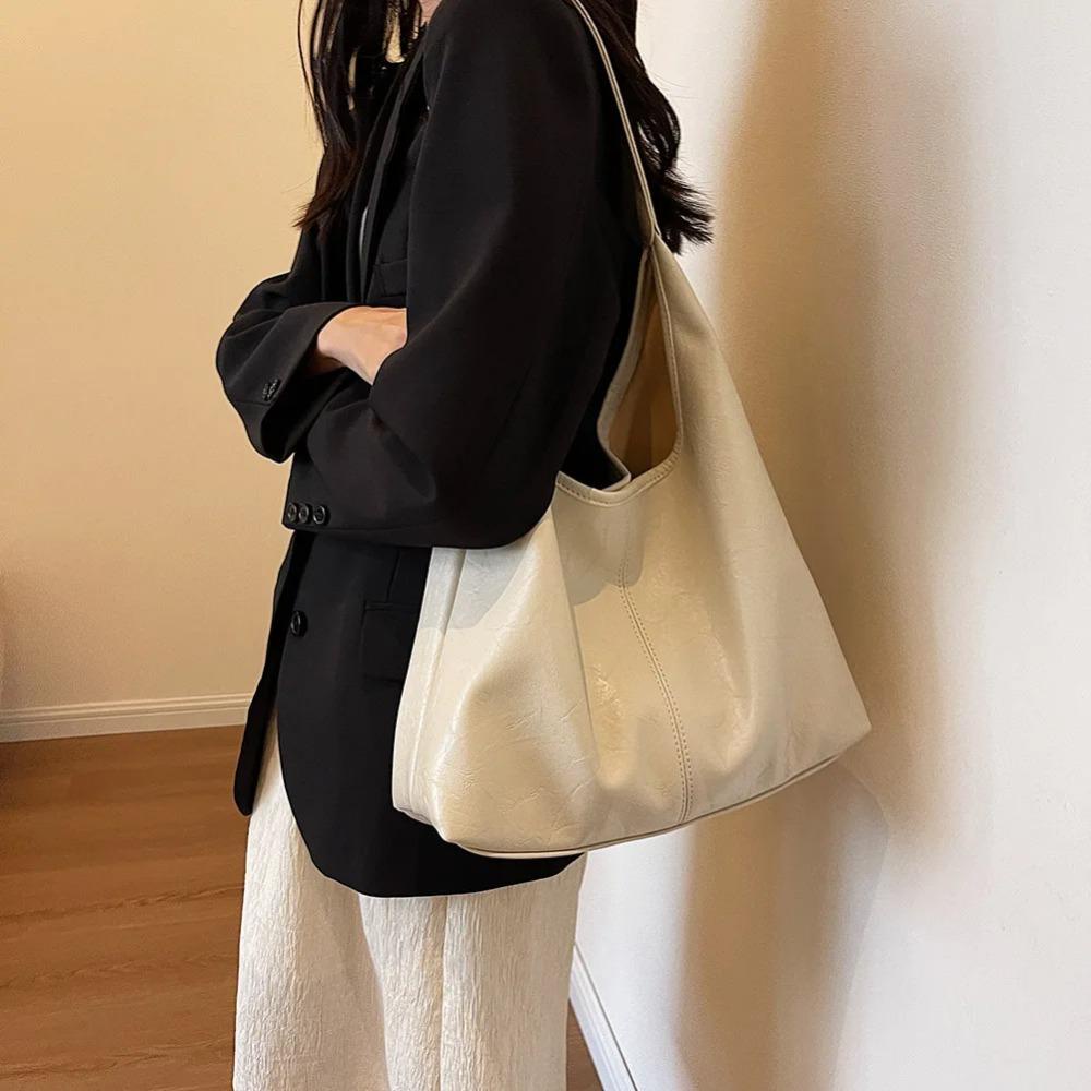 DSLONG กระเป๋าสะพายไหล่ กระเป๋าถือ หนัง Pu นิ่ม ขนาดใหญ่ จุของได้เยอะ สีพื้น แฟชั่นสําหรับสตรี