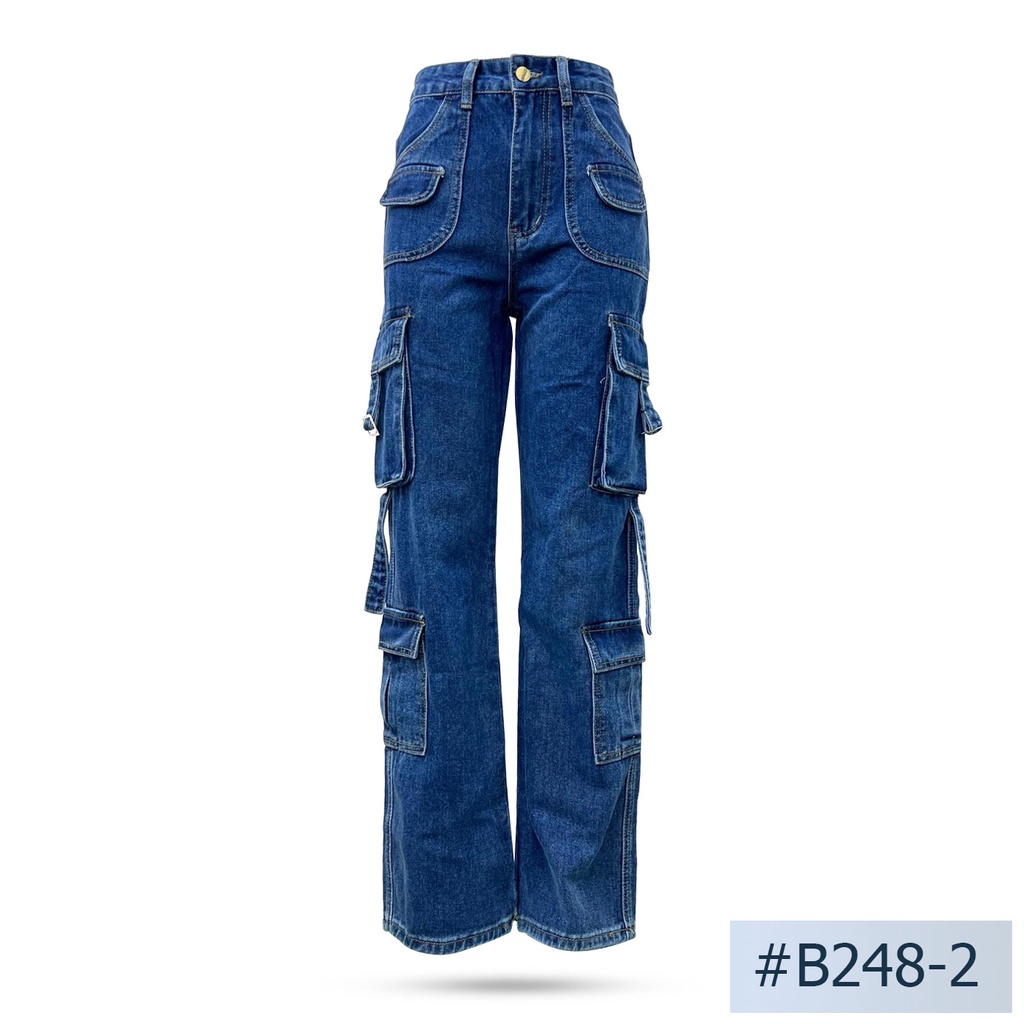 นิยมยีนส์ Niyom jeans รุ่น B248-2 กางเกงยีนส์ นิยม Unisex ใส่ได้ทั้งหญิงและชาย สียีนส์เข้ม ผ้าไม่ยืด