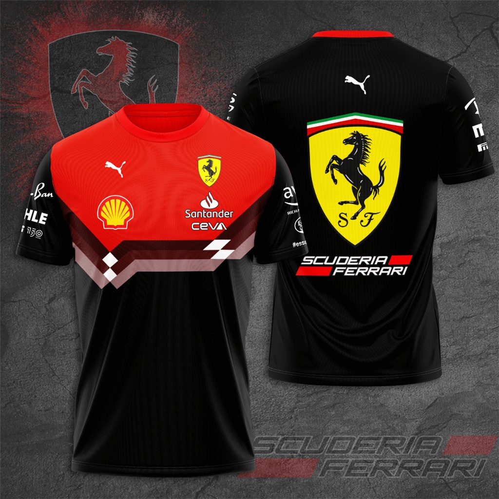 F1 เสื้อยืดแขนสั้น พิมพ์ลาย Scuderia Ferrari Racing Teams 3D แฟชั่นฤดูร้อน สําหรับเด็ก