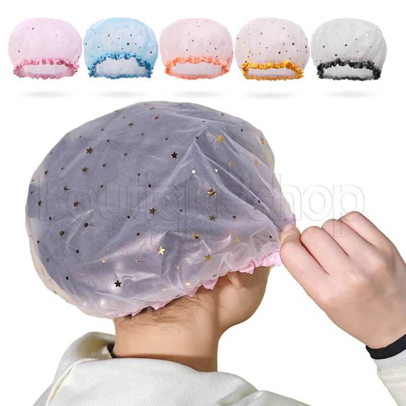 [ Featured ] หมวกอาบน้ํา กันน้ํา - หมวกอาบน้ํา สองชั้น ลายดาวน่ารัก - หมวกอาบน้ํา แบบหนา - อุปกรณ์ร้านทําผม ห้องน้ํา - อุปกรณ์การเดินทาง