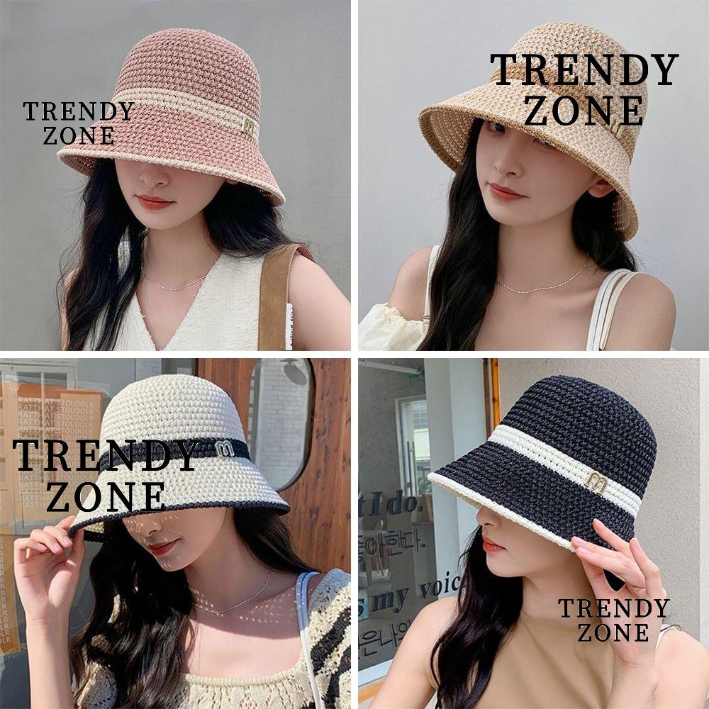 Trendyzone หมวกบักเก็ต ผ้าฝ้าย ผ้าลินิน ระบายอากาศ หมวกชาวประมง ป้องกันรังสียูวี หมวกชาวประมง ผู้หญิง เด็กผู้หญิง