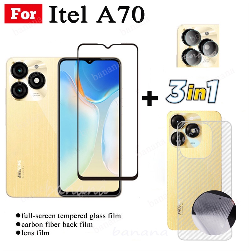 3 IN 1 Itel A70 กระจกนิรภัยคลุมทั้งหมดฟิล์มสําหรับ ITEL A 70 A7 0 เลนส์กล้องกระจกป้องกันหน้าจอและฟิล