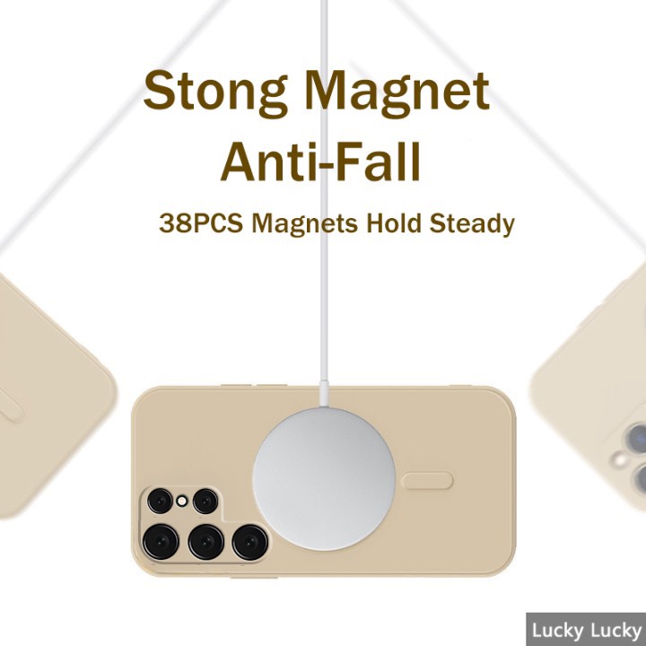 เคส Samsung S24 Ultra S24 FE Plus ซิลิโคนแม่เหล็กรองรับการชาร์จไร้สายนุ่มกันกระแทกฝาครอบเต็มกล้องฟรีเชือกเส้นเล็กปกเชือกสายกันกระแทก - รูปที่ 5